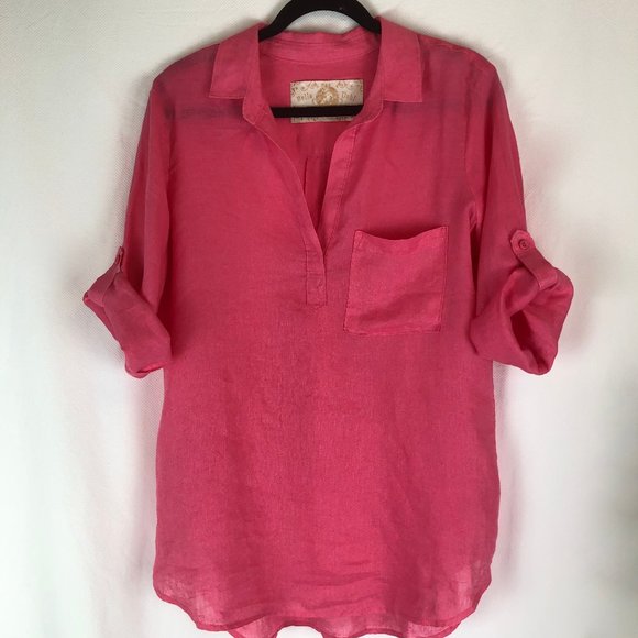 Bella Dahl Hot Pink Linen Tunic w/ Tab Sleeves